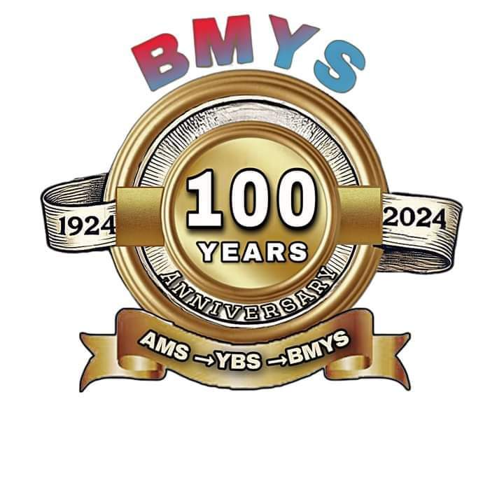 BMYS 100th anniversary emblem, 1924 to 2024 — AMS to YBS to BMYS